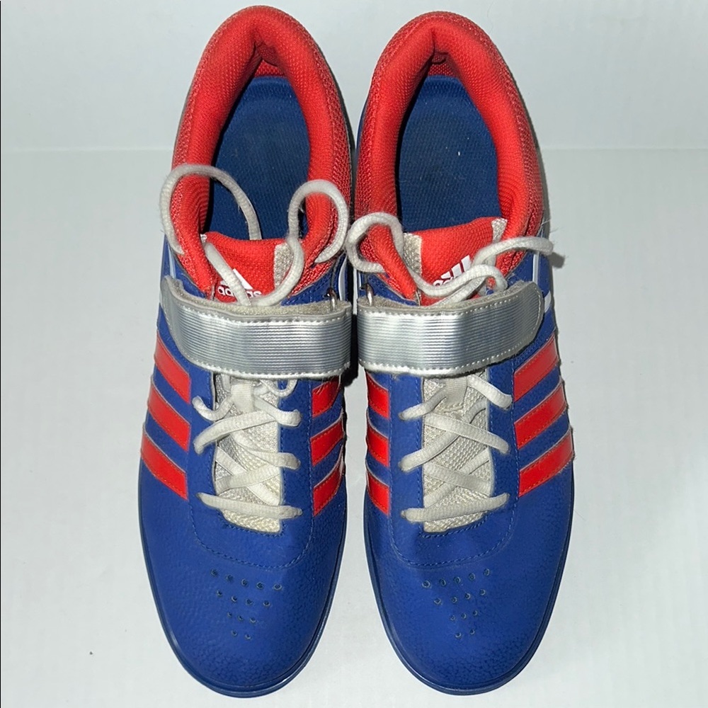 Adidas Men's Blue and Red Athletic lifting shoes with Silver Straps